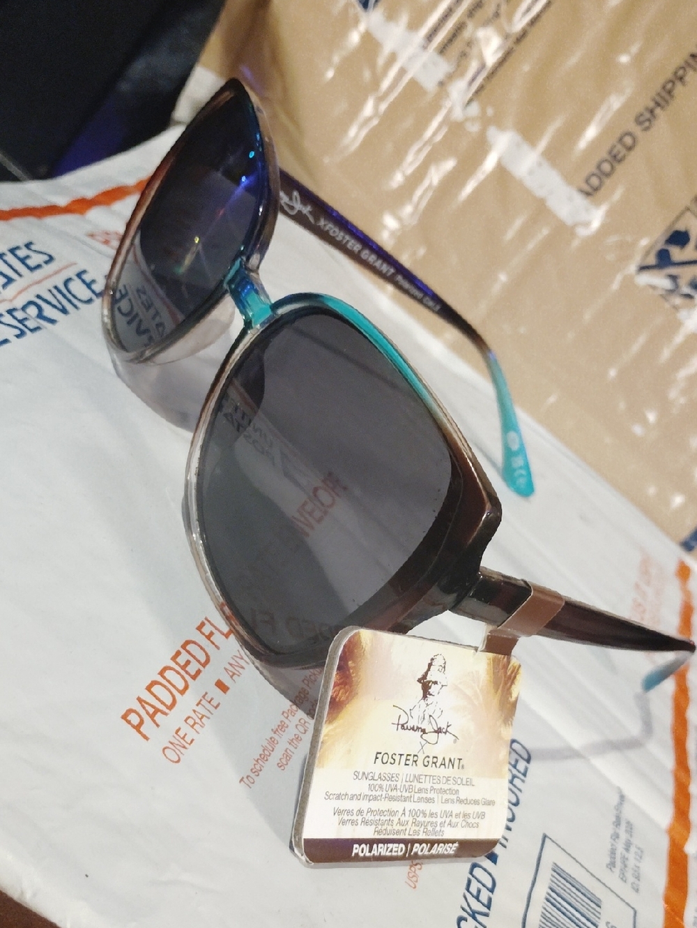 Foster Grant Brown Gradient Frame Sunglasses with Teal Temples